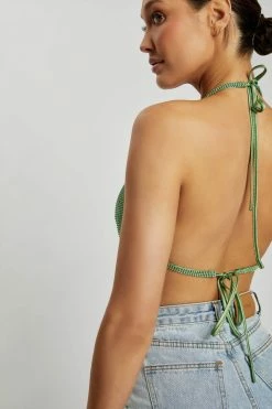 QNG All Tops Daphne Diamante Cowl Neck Halter Top - Green 18 QNG All Tops Daphne Diamante Cowl Neck Halter Top - Green