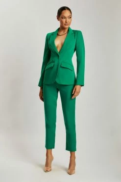 WNT Helda Fitted Cinched Waist Blazer - Bottle Green Desk To Dinner
