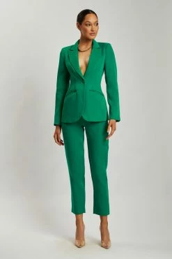WNT Helda Fitted Cinched Waist Blazer - Bottle Green Desk To Dinner