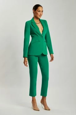 WNT Helda Fitted Cinched Waist Blazer - Bottle Green Desk To Dinner