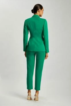WNT Helda Fitted Cinched Waist Blazer - Bottle Green Desk To Dinner