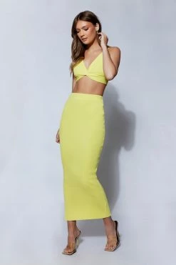 EMS Kaesha Split Midi Knitted Skirt - Lemon