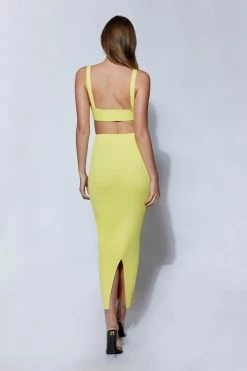 EMS Kaesha Split Midi Knitted Skirt - Lemon