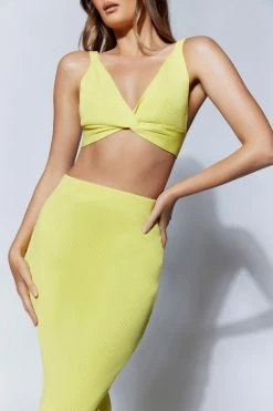 EMS Kaesha Split Midi Knitted Skirt - Lemon