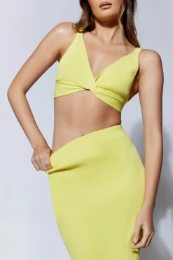 EMS Kaesha Twist Front Knit Top - Lemon Two Piece Sets