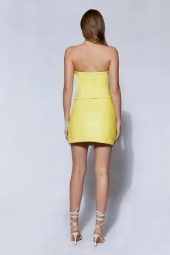 WNT Saylor A Line Faux Leather Mini Skirt - Lemon