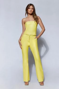 WNT Tyra Straight Leg Faux Leather Pants - Lemon Two Piece Sets