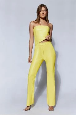 WNT Tyra Straight Leg Faux Leather Pants - Lemon Two Piece Sets