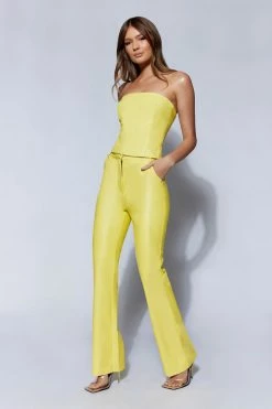 WNT Tyra Straight Leg Faux Leather Pants - Lemon Two Piece Sets