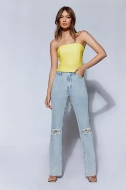 LCH Pamela Faux Leather Strapless Crop Top - Lemon 6 LCH Pamela Faux Leather Strapless Crop Top - Lemon