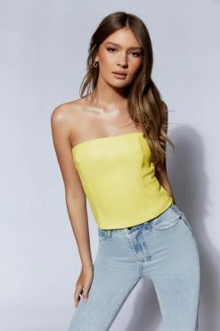 LCH Pamela Faux Leather Strapless Crop Top - Lemon 7 LCH Pamela Faux Leather Strapless Crop Top - Lemon