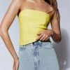 LCH Pamela Faux Leather Strapless Crop Top - Lemon