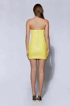 LCH DRESSES Pamela Strapless Faux Leather Mini Dress - Lemon 7 LCH DRESSES Pamela Strapless Faux Leather Mini Dress - Lemon