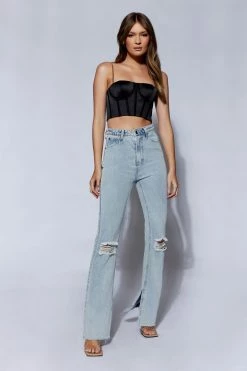 QNG All Tops Alexina Chain Strap Corseted Bustier - Black