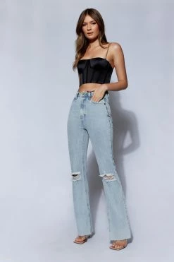 QNG All Tops Alexina Chain Strap Corseted Bustier - Black