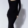 ROM Sierra Scoop Neck Long Sleeve Midi Dress - Black DRESSES