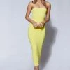 WXI DRESSES Cassidy Strapless Midi Dress - Yellow
