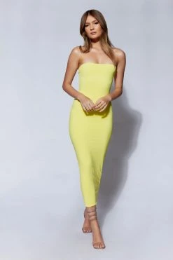 WXI DRESSES Cassidy Strapless Midi Dress - Yellow