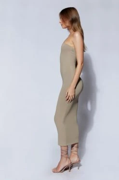 WXI DRESSES Cassidy Strapless Midi Dress - Taupe