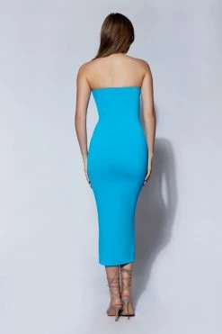 WXI DRESSES Cassidy Strapless Midi Dress - Cyan Blue