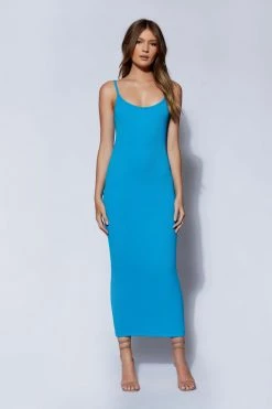 ROM Alexis Ribbed Cami Midi Dress - Cyan Blue