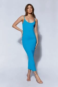 ROM Alexis Ribbed Cami Midi Dress - Cyan Blue