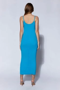 ROM Alexis Ribbed Cami Midi Dress - Cyan Blue