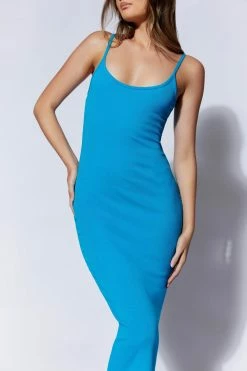 ROM Alexis Ribbed Cami Midi Dress - Cyan Blue