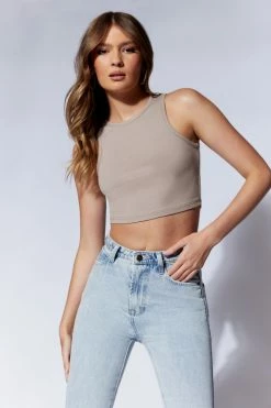 ROM Bryn Cropped Tank Top - Taupe All Tops 12 ROM Bryn Cropped Tank Top - Taupe All Tops