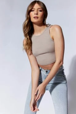 ROM Bryn Cropped Tank Top - Taupe All Tops