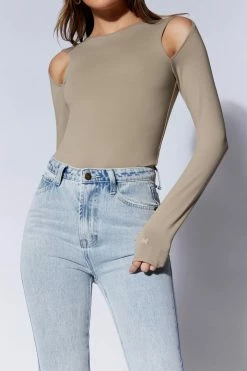 WXI Charli Cut Out Long Sleeve Bodysuit - Taupe 19 WXI Charli Cut Out Long Sleeve Bodysuit - Taupe