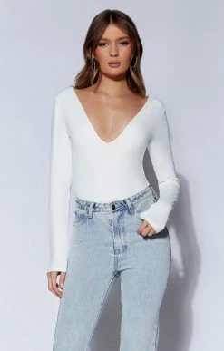 WXI Nia Long Sleeve V Neck Bodysuit - White