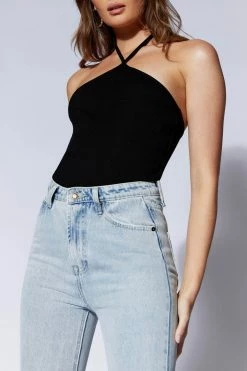 ROM Arden Halter Neck Ribbed Bodysuit - Black All Tops