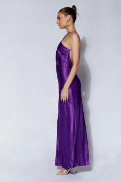 JLW DRESSES Lucia Satin Cut Out Maxi Dress - Grape