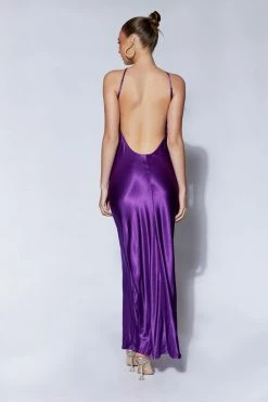 JLW DRESSES Lucia Satin Cut Out Maxi Dress - Grape