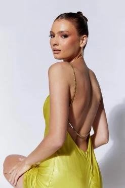 JLW Sofie Mini Rhinestone Strap Dress - Chartreuse DRESSES