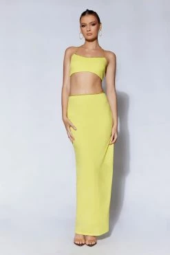AMC Two Piece Sets Arya Diamante Rope Halter Top - Chartreuse