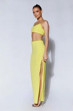 AMC Two Piece Sets Arya Diamante Rope Halter Top - Chartreuse