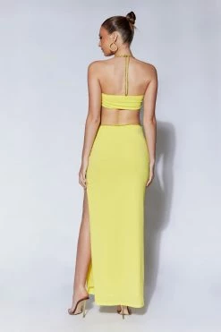 AMC Two Piece Sets Sweeney Diamante Maxi Skirt With Split - Chartreuse