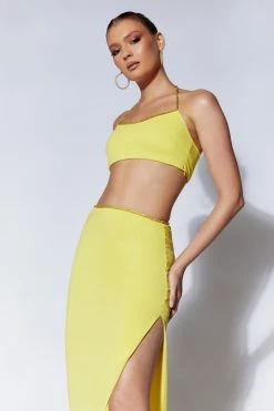 AMC Two Piece Sets Arya Diamante Rope Halter Top - Chartreuse