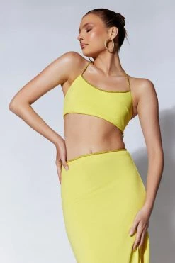 AMC Two Piece Sets Arya Diamante Rope Halter Top - Chartreuse