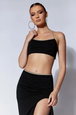 AMC Arya Diamante Rope Halter Top - Black Two Piece Sets