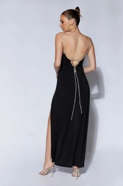 AMC Dionne Criss Cross Diamante Maxi Dress - Black
