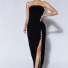 QNG Imogen Diamante Rope Strapless Midi Dress With Split - Black DRESSES