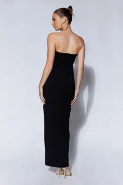 QNG Imogen Diamante Rope Strapless Midi Dress With Split - Black DRESSES