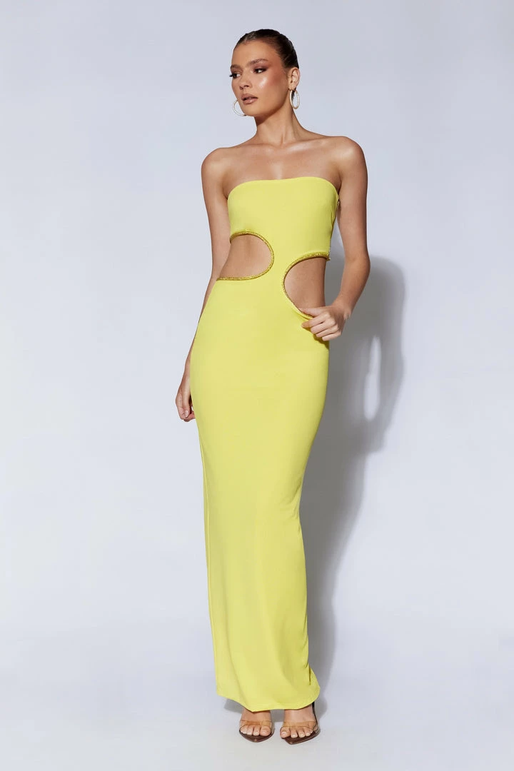 AMC DRESSES Jaden Strapless Cut Out Maxi Dress - Chartreuse 4 AMC DRESSES Jaden Strapless Cut Out Maxi Dress - Chartreuse