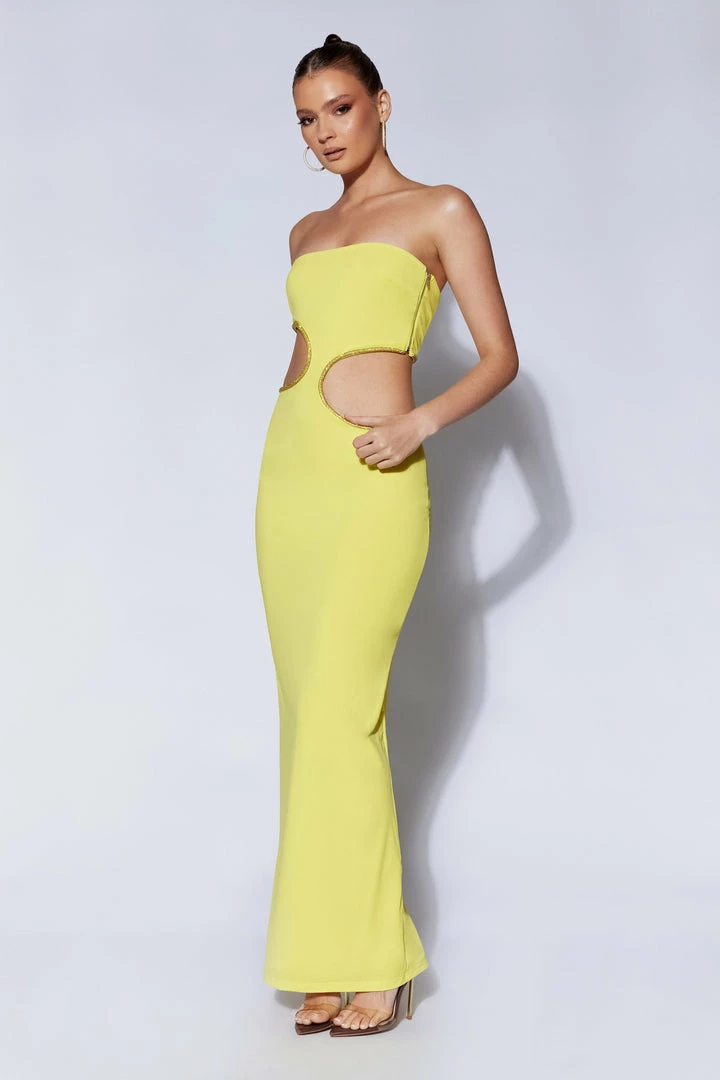 AMC DRESSES Jaden Strapless Cut Out Maxi Dress - Chartreuse 1 AMC DRESSES Jaden Strapless Cut Out Maxi Dress - Chartreuse
