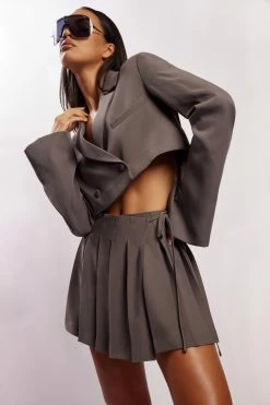 WNT Halle Pleated Wrap Mini Skirt - Charcoal 17 WNT Halle Pleated Wrap Mini Skirt - Charcoal