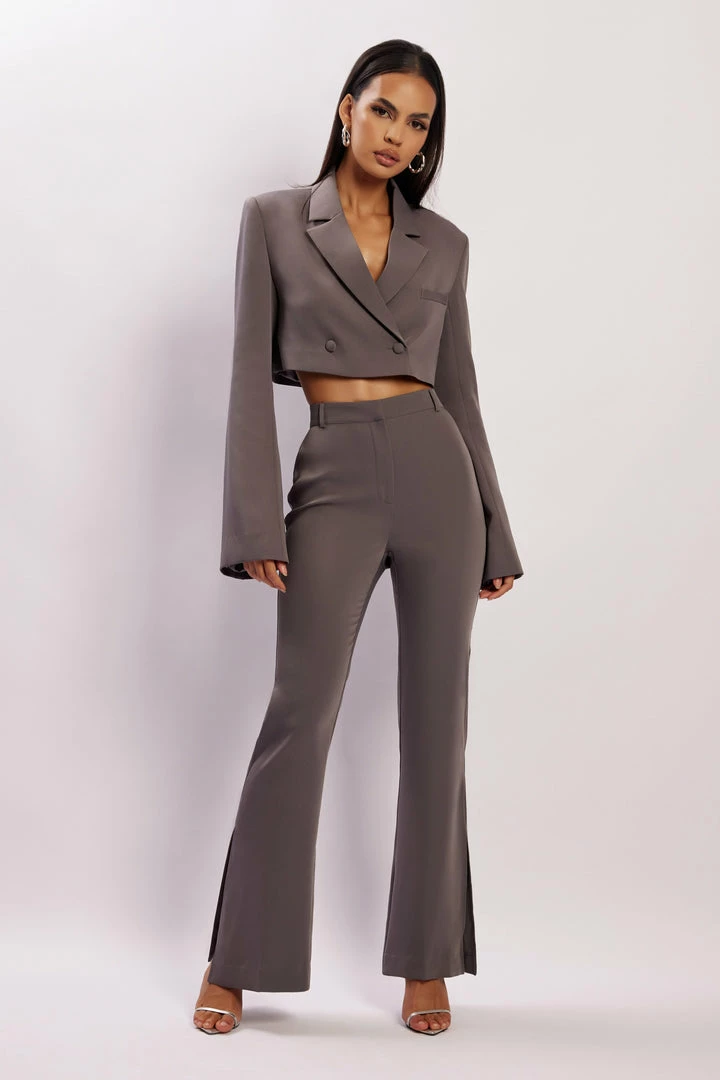 WNT Two Piece Sets Arabella Flared Split Side Pants - Charcoal 1 WNT Two Piece Sets Arabella Flared Split Side Pants - Charcoal