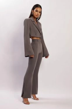 WNT Two Piece Sets Arabella Flared Split Side Pants - Charcoal 13 WNT Two Piece Sets Arabella Flared Split Side Pants - Charcoal